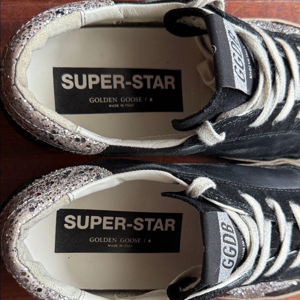 Golden Goose Limited Edition-Black & Silver Glitter StarWomen's Sneakers-Size 39 - Picture 7 of 15